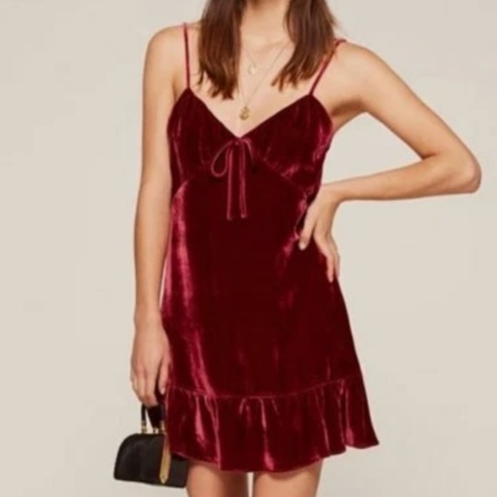 Reformation Polly Crimson Velvet Slip Mini Dress Sz S